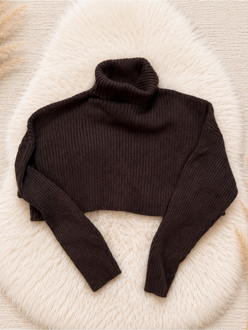 Mimosa Cropped Turtleneck Ribbed Sweater